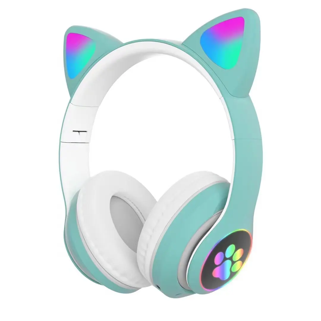 سماعة أذن ديناميكية لاسلكية الأعلى مبيعًا STN-28 سماعة أذن القطة مع شاشة ليد سماعة رأس بميكروفون ومزود بميكروفون وإكس وبطاقة TF ومشغل MP3
