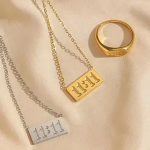Großhandel nicht trüben Silber 18 Karat echt vergoldet 316L Edelstahl Frauen Charme 11:11 Halskette Ring Schmuck