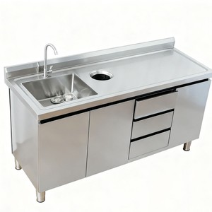 Meuble <span class=keywords><strong>de</strong></span> <span class=keywords><strong>cuisine</strong></span> professionnel en acier inoxydable personnalisable avec évier simple ou double et plan <span class=keywords><strong>de</strong></span> travail pour restaurant - Product Image 3