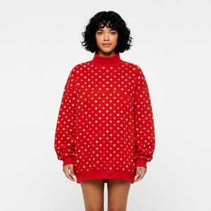Nouvelle Robe Pull Décontractée de Noël pour Femme, Col Montant, Détails à Pois, Coupe Ample, Manches Longues, Confortable pour les Fêtes - Product Image 1