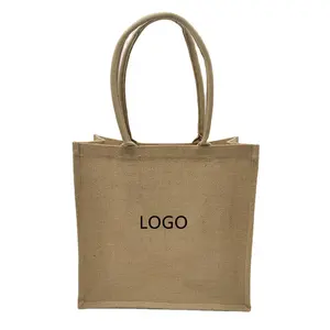 Sac à provisions en lin Lellow avec logo personnalisé directement de l'usine sac à main en jute de grande capacité en matériau naturel