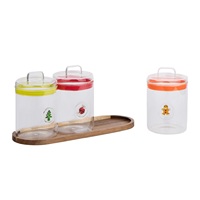 Ensemble de 3 bocaux de conservation hermétiques en verre borosilicate avec plateau en bois pour organiser les collations de cuisine