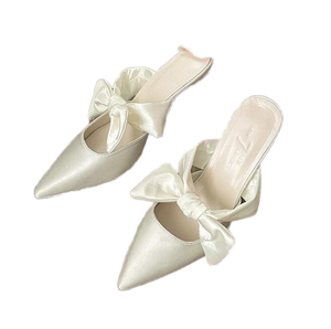 New Fashion Versatile French Satin Pointed Toe Mules Stiletto High Heels Women Platform Summer Outdoor EVA Insole - Product Image 1