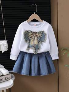 2026 новая детская одежда белая Повседневная дышащая куртка с длинным рукавом с принтом жемчужная джинсовая юбка - Product Image 6