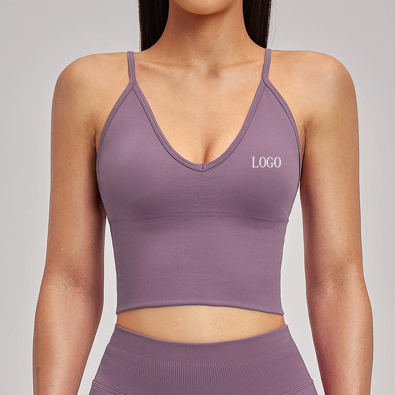High Quality Women's Seamless V Neck Cross Back Breathable Beauty Back Breathable Exercise Tank Top