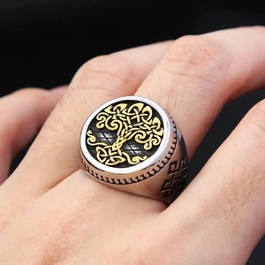 Yunnique – bague en acier inoxydable pour hommes, motif géométrique d'arbre de vie, couleur or, bijoux cadeau - Product Image 3