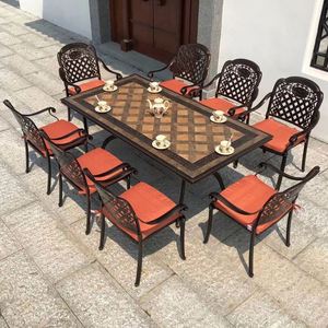 Silla de mesa para exteriores Patio Villa al aire libre Patio <span class=keywords><strong>Terraza</strong></span> impermeable Aluminio fundido Azulejo de cerámica Combinación de silla de escritorio larga - Product Image 2