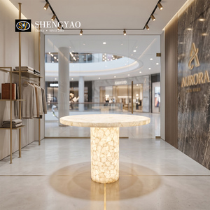 Illuminated Furniture <strong>Small</strong> Round <strong>White</strong> Crystal Quartz Translucent Stone Coffee <strong>Table</strong> for Bistro Boutique Cafe - Product Image 5