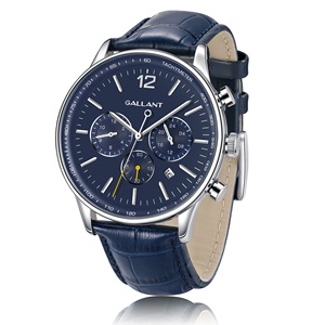 GALLANT Orologio Analogico Premium da Uomo Impermeabile Cronografo al Quarzo Doppio Fuso Orario Cinturino in Pelle Orologio da Polso di Lusso - Product Image 1