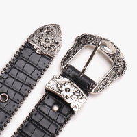 Subkultur Retro Damen PU-Leder Gürtel Schwarz mit Automatikschnalle und Perlenrand – Modischer Zierriemen für Jeans und Kleider