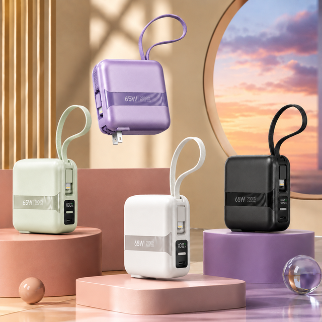 20000mAh 65W High Capacity Portable Charger Power Bank with AC Wall Plug Built-in Cable and LED Digital Display