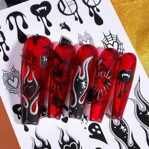 Pegatinas <span class=keywords><strong>de</strong></span> Uñas 5D con Diseño <span class=keywords><strong>de</strong></span> Reina <span class=keywords><strong>de</strong></span> <span class=keywords><strong>Picas</strong></span>, Llama y Telaraña, Decoraciones <span class=keywords><strong>de</strong></span> Uñas con Corazón y Purpurina Roja y Negra para Halloween - Product Image 2