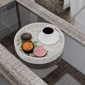Bandeja de servicio de madera redonda con incrustaciones de nácar para Decoración de mesa y hogar - Product Image 3