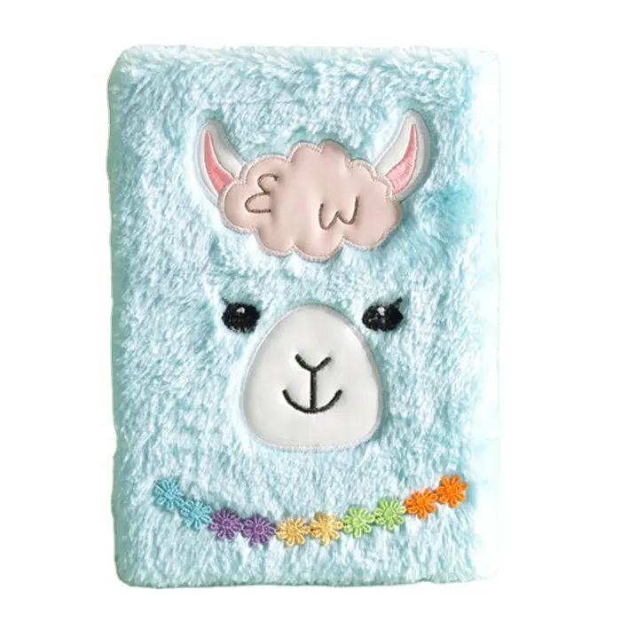 Cute Llama Furry Plush Writing Diary Back To School Notebook Cool Journal For Girl