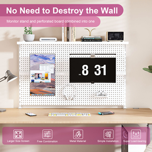 Metal Pegboard <b>Desk</b> Organizer 59x35 Inch Dual Monitor Stand With Privacy Panel Gaming <b>Workstation</b> - Product Image 2