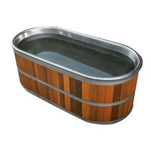New Design Wooden Cold Plunge Tub Canadian Cedar Spa Bath Tub With Stainless Steel