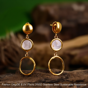 Pendientes Geométricos de Moda, Chapados en Oro PVD, Acero Inoxidable 316L, Cuarzo Sostenible y Resistente - Product Image 3