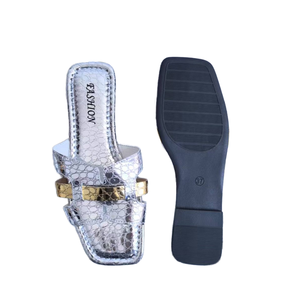 Vente en gros <span class=keywords><strong>Sandales</strong></span> plates à bout ouvert tendance <span class=keywords><strong>Oran</strong></span> style H classique pour femmes, confortables à enfiler en PU pour l'été - Product Image 3