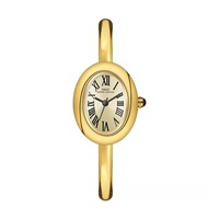 Jam Tangan Wanita Stainless Steel Quartz dengan Dial Oval Kecil Angka Romawi, Gelang Mewah Ringan, Lebar 22mm, Tampilan Jarum Penunjuk