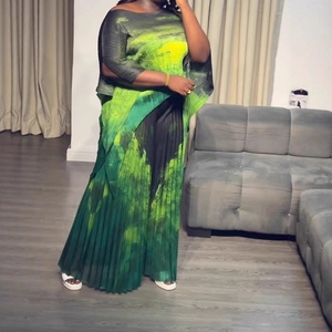 Conjunto de 2 Piezas Casual para Mujer, Talla Grande, Estilo Africano, Plisado, Estampado, Top Irregular y Pantalones Largos, Nuevo Estilo - Product Image 3