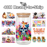 Autocollant de transfert UV DTF motif Fichette médicale de suivi des progrès et Fleur, pour enveloppement de bouteille en verre 16oz, lot mixte, expédition en 48H, écologique, DIY