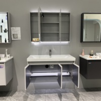 Ensemble de meuble-lavabo flottant moderne haut de gamme WJL pour femme, 90 cm, avec vasque en céramique intégrée et armoire miroir LED anti-buée