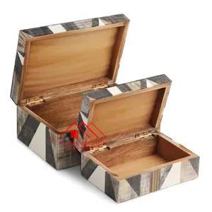 Kotak perhiasan & Organizer desain pola tanduk gaya unik kotak penyimpanan perhiasan perhiasan bentuk persegi panjang desain elegan tatahan tulang unik