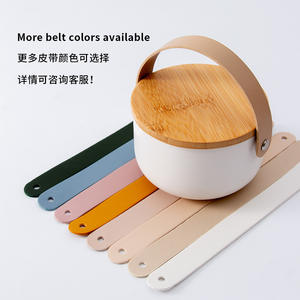 Porte-bougie en céramique personnalisé, rond, avec poignée en cuir, cadeau écologique pour la décoration de la maison - Product Image 2