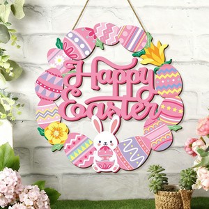 Easter Wooden Egg Wreath Round Front Door Hanger Craft Decoration Indoor Home Office Farmhouse Easter Decor - Product Image 2