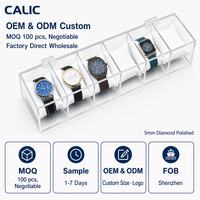 Boîte de présentation de montres en acrylique Calic, transparente, avec 6 emplacements, pour le rangement des montres, taille personnalisée, OEM, vente en gros