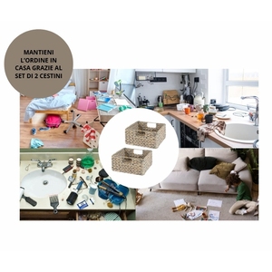 ชุดตะกร้าเก็บของจากหญ้าทะเลธรรมชาติ 2 ใบ ขนาด 20 ลิตร รูปทรงสี่เหลี่ยมผืนผ้า พร้อมหูหิ้ว กล่องจัดระเบียบสำหรับใช้ในบ้าน - Product Image 5