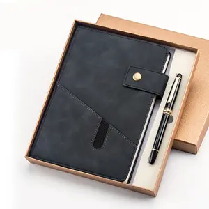 2024 Retro Leather Executive Vintage Diary Hardcover Notebook With Pen Gift Set For Business