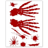 Nouveaux autocollants muraux en papier pour fête d'Halloween, décalcomanies de porte et fenêtre pour le Festival des Fantômes, décoration d'horreur avec empreintes de mains et de pieds ensanglantées
