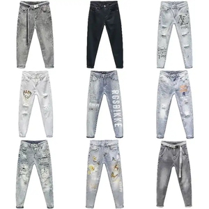 Pantalones vaqueros casuales de mezclilla fina para <span class=keywords><strong>hombre</strong></span>, de cintura alta, con agujeros rotos y bordados, estilo clásico <span class=keywords><strong>vaquero</strong></span>, para <span class=keywords><strong>hombre</strong></span> joven, tipo jogger, de tiro medio. - Product Image 1