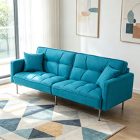 Canapé-lit convertible turquoise, dossier réglable, tissu en lin moderne, idéal pour les salons et les espaces invités, certifié BSCI.