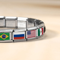 Bracelet à breloques en acier inoxydable de 9 mm, style ethnique italien, en résine époxy, motif drapeau mondial, nouvelle collection, vente chaude, souvenir