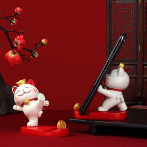 Chinese Style Lucky Cat Phone Holder Resin Desktop <b>Stand</b> <b>For</b> Mobile <b>Tablet</b> Creative Ornament - Product Image 4