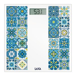 Báscula Digital de Baño Laica 180 Kg, de Vidrio, Recargable, con Diseño Blanco y Azul - Product Image 1