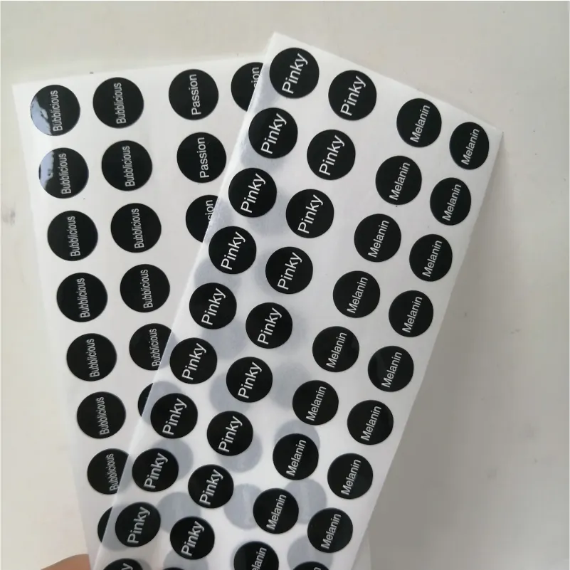 Small quantity customized tiny round lipgloss stickers, printing cosmetics lipstick tube labels with strong glue