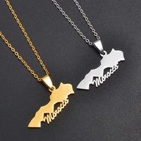 Collares con Colgante de Mapas de Marruecos en Acero Inoxidable, Joyería Étnica, Le Royaume Du Maroc