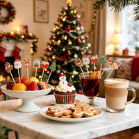 Piques alimentaires en bois personnalisées pour Noël, décoratives, en bambou, avec motifs Maison du Père Noël, Chaussette, Boule de neige, pour la décoration de gâteaux de fêtes