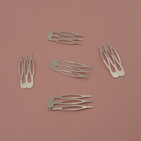 Mini peignes à cheveux plats en métal et argent, 10/100 pièces/sacs, 1.5cm x 4.0cm, à 3 dents, avec trous pour mariage, voile, fait main