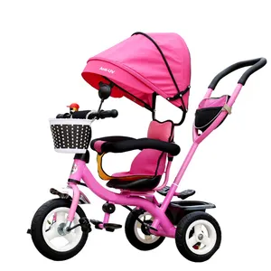Manufacturer rubber wheels little girls 4 in 1 kids trikes baby tricycle with parent handle for 6 month plus baby