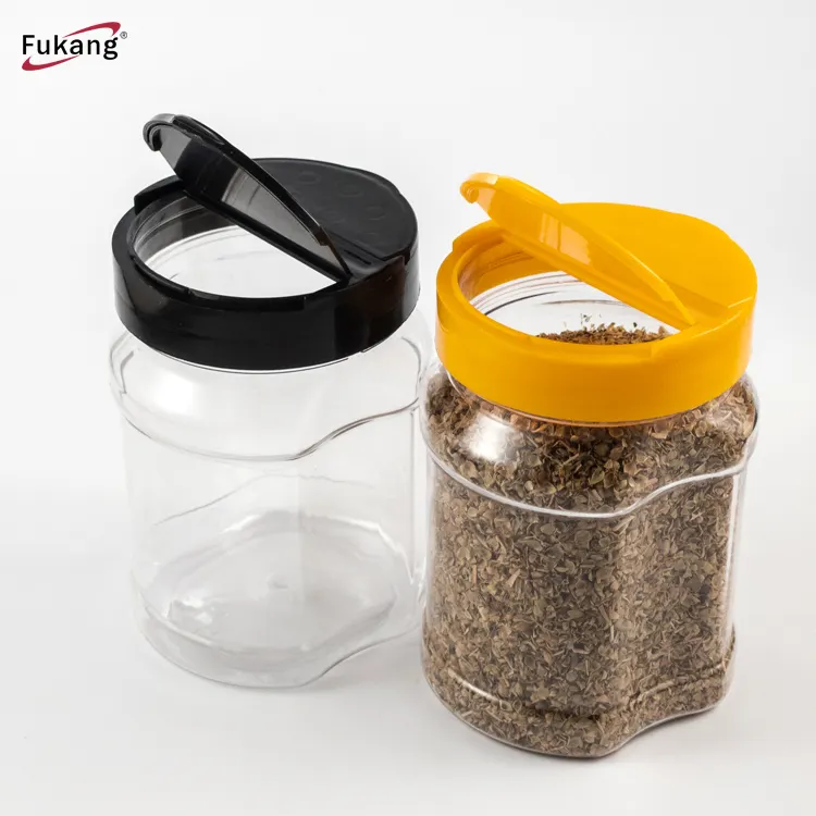 8Oz Pet Plastik Kosong Bumbu Botol Bumbu Shaker Garam Bubuk Wadah Lada Jar dengan 53-485 Flapper Tutup