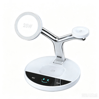 Chargeur magnétique pliable sans fil 3-en-1 JEDI .2, 10W et 25W, support de charge rapide, port Type-C pour accessoires mobiles, matériau PC
