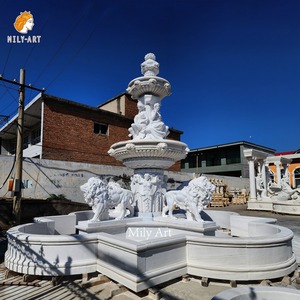 น้ำพุหินอ่อนสีขาวคุณภาพสูง MILY พร้อมลายแกะสลักสิงโต สำหรับตกแต่งภูมิทัศน์รีสอร์ทสุดหรู - Product Image 4