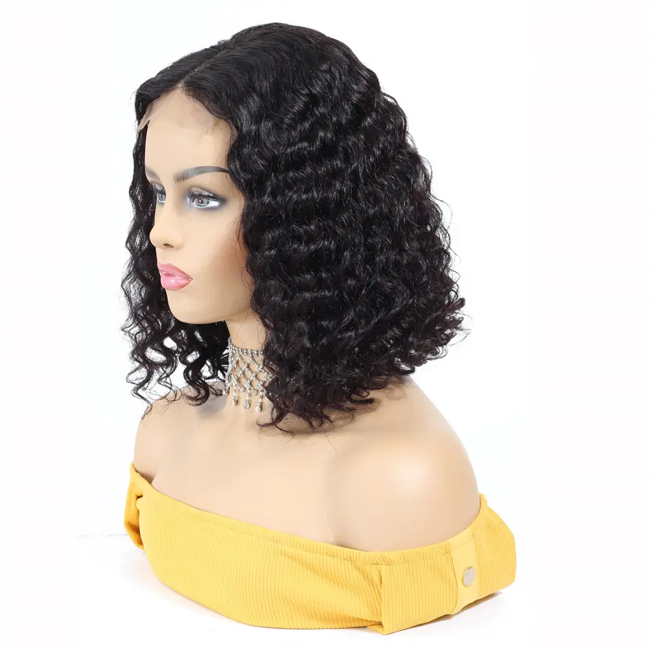 Volledige Geïmporteerd Top Kwaliteit Zwitserse Kant Sluiting Menselijk Haar Bob Pruik Vendor Braziliaanse Nertsen Remy Haar Pruik Lace Front Diepe wave Krullen