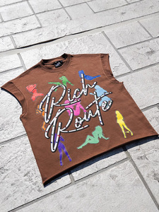 2025 nuevo modelo femenino suelto que combina con todo letras impresas camiseta sin mangas con diamantes de imitación patrón de Jersey corto - Product Image 6