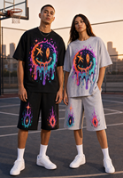 Ensemble streetwear deux pièces pour homme : T-shirt en coton mélangé tricoté à séchage rapide avec motif graphique et short à cordon de serrage