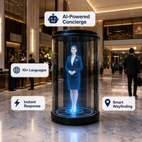 Conserje Humano Digital con IA, Pantalla Holográfica 3D para Vestíbulo de Hotel, Kiosco de Interacción Inteligente con Sistema de Orientación, Gabinete Cilíndrico UHD